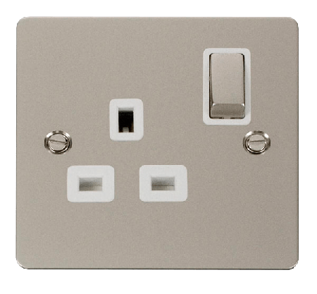 Click Define Pearl Nickel 13A Single Switched Socket FPPN535WH