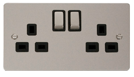 Click Define Pearl Nickel 13A Double Switched Socket FPPN536BK