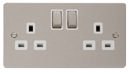 Click Define Pearl Nickel 13A Double Switched Socket FPPN536WH