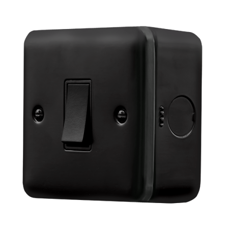 Click Metal Clad Pro Matt Black 10AX 1 Gang 1 Way Plate Switch MCP010BK