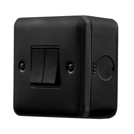 Click Metal Clad Pro Matt Black 10AX 2 Gang 2 Way Plate Switch MCP012BK