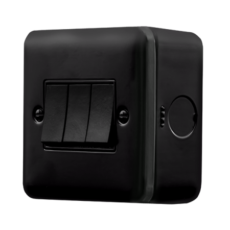 Click Metal Clad Pro Matt Black 10AX 3 Gang 2 Way Plate Switch MCP013BK