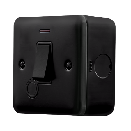 Click Metal Clad Pro Matt Black 20A Double Pole Plate Switch With LED & Optional Flex Outlet MCP023BK