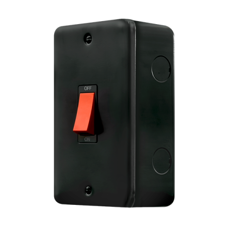 Click Metal Clad Pro Matt Black 50A 2 Gang (Vertical) Double Pole Plate Switch MCP202BK