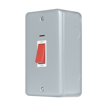 Click Metal Clad Pro Grey 50A 2 Gang (Vertical) Double Pole Plate Switch With LED MCP203