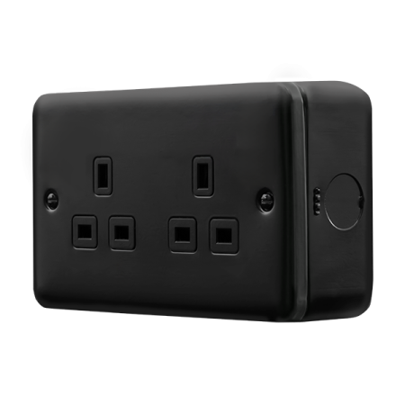 Click Metal Clad Pro Matt Black 13A 2 Gang Unswitched Socket Outlet MCP532BK