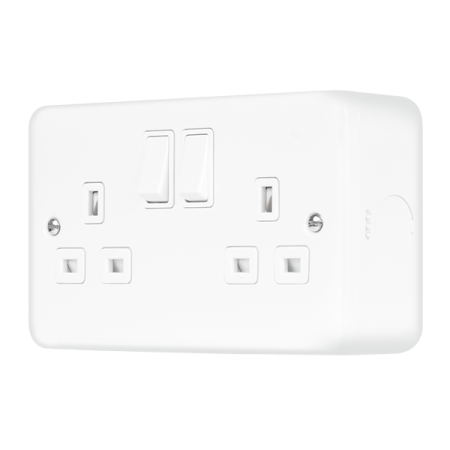 Click Metal Clad Pro Polar White 13A 2 Gang Double Pole Switched Socket Outlet MCP536PW