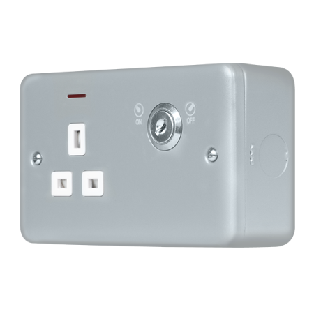 Click Metal Clad Pro Grey 13A 1 Gang Double Pole Key Lockable Switched Socket With LED (Double Plate) MCP655