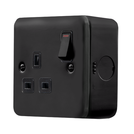 Click Metal Clad Pro Matt Black 13A 1 Gang Double Pole Switched Socket Outlet With LED MCP835BK