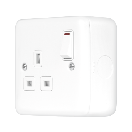 Click Metal Clad Pro Polar White 13A 1 Gang Double Pole Switched Socket Outlet With LED MCP835PW