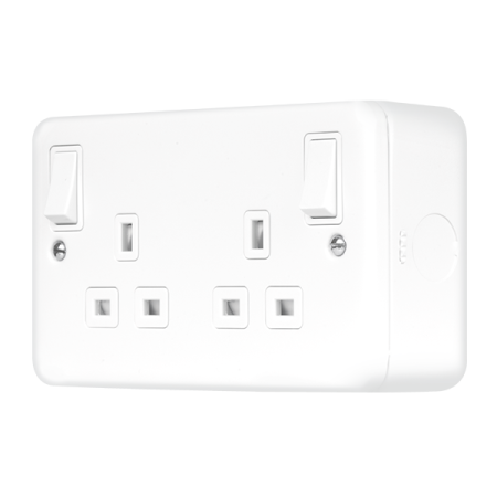 Click Metal Clad Pro Polar White 13A 2 Gang Double Pole Switched Socket Outlet With Outboard Rockers MCP836PW