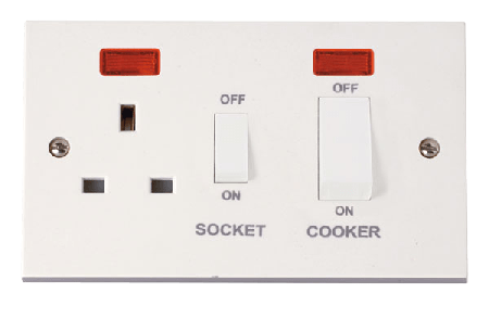 Click Polar 45A Cooker Switch with 13A Sw Socket & Neons PRW505
