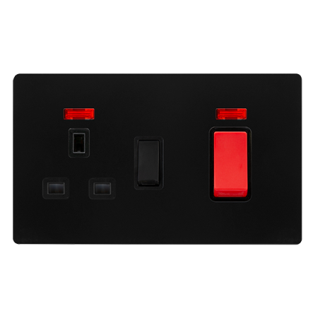 Click Definity Screwless 50A DP Switch With 13A DP Switched Socket & Neon | SFBK205BK