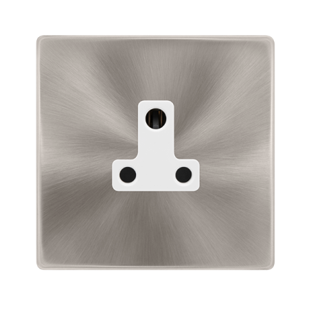 Click Definity Complete 5A Round Pin Socket Brushed Steel White Insert | SFBS038PW
