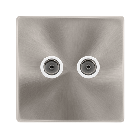 Click Definity Complete Twin Non-isolated Coaxial Outlet Brushed Steel White Insert | SFBS066PW
