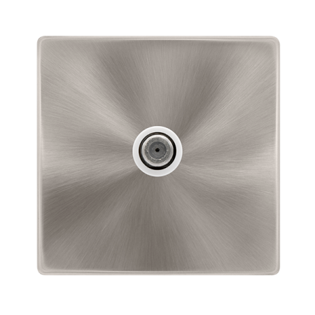 Click Definity Complete Brushed Steel with White Insert Screwless Single Non-Isolated Satellite Outlet SFBS156PW