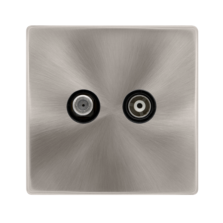 Click Definity Complete Brushed Steel with Black Insert Screwless Isolated Satellite and Coaxial Outlet SFBS157BK