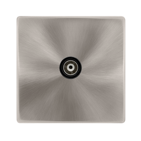 Click Definity Complete Brushed Steel with Black Insert Screwless Single Isolated Coaxial Outlet SFBS158BK