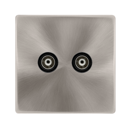 Click Definity Complete Brushed Steel with Black Insert Screwless Twin Isolated Coaxial Outlet SFBS159BK