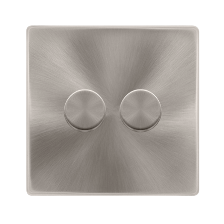 Click Definity Complete Brushed Steel Screwless 2 Gang 2 Way 100W LED Dimmer Switch SFBS162