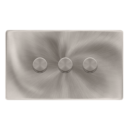Click Definity Complete Brushed Steel Screwless 3 Gang 2 Way 100W LED Dimmer Switch SFBS163