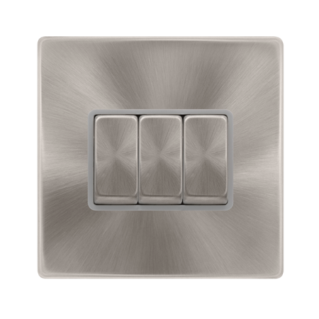 Click Definity Screwless 10ax Ingot 3 Gang 2 Way Switch Grey Insert | SFBS413GY