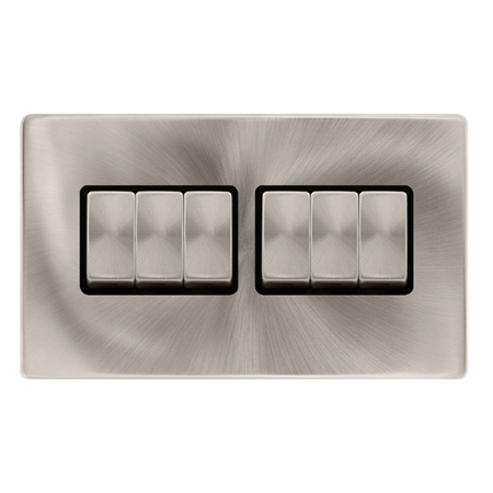 Click Definity Screwless 10ax Ingot 6 Gang 2 Way Switch Black Insert | SFBS416BK