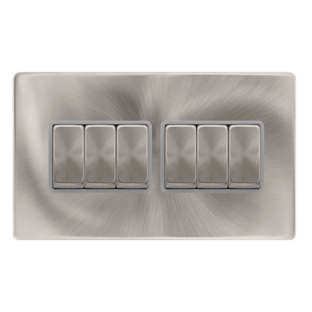 Click Definity Screwless 10ax Ingot 6 Gang 2 Way Switch Grey Insert | SFBS416GY