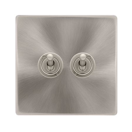 Click Definity Screwless 10ax 2 Gang 2 Way Toggle Switch - Brushed Steel | SFBS422
