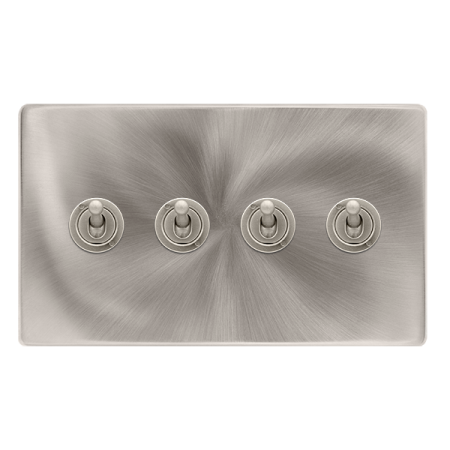 Click Definity Screwless 10ax 4 Gang 2 Way Toggle Switch - Brushed Steel | SFBS424
