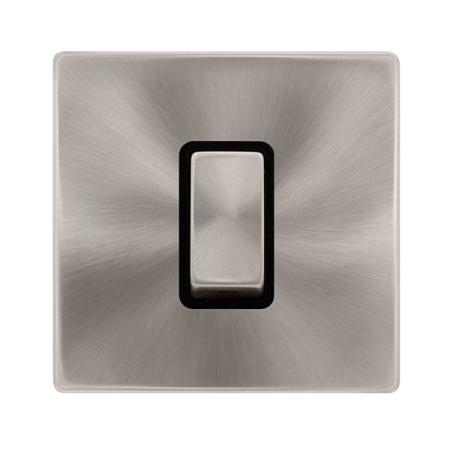 Click Definity Complete Brushed Steel with Black Insert Screwless 1 Gang 50A Double Pole Single Switch SFBS500BK