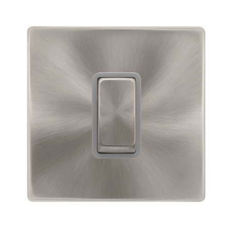 Click Definity Complete Brushed Steel with Grey Insert Screwless 1 Gang 50A Double Pole Single Switch SFBS500GY