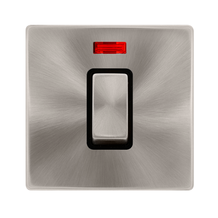 Click Definity Complete Brushed Steel with Black Insert Screwless 1 Gang 50A Double Pole Single Switch with Neon SFBS501BK