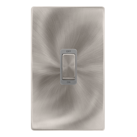 Click Definity Complete Brushed Steel with Grey Insert Screwless 2 Gang Vertical 50A Double Pole Switch SFBS502GY