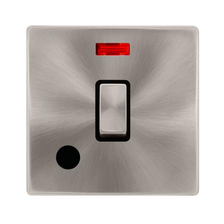 Click Definity Complete Brushed Steel with Black Insert Screwless 20A Double Pole Switch with Neon and Optional Flex Outlet SFBS523BK