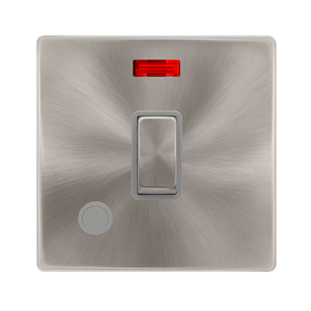 Click Definity Complete Brushed Steel with Grey Insert Screwless 20A Double Pole Switch with Neon and Optional Flex Outlet SFBS523GY