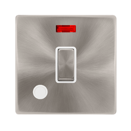 Click Definity Complete Brushed Steel with White Insert Screwless 20A Double Pole Switch with Neon and Optional Flex Outlet SFBS523PW