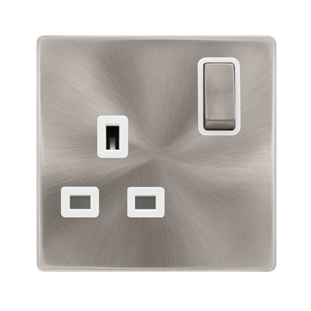 Click Definity Complete 13A Single Switched Socket Brushed Steel White Insert | SFBS535PW