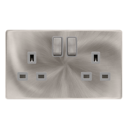 Click Definity Complete 13A Twin Switched Socket Brushed Steel Grey Insert | SFBS536GY
