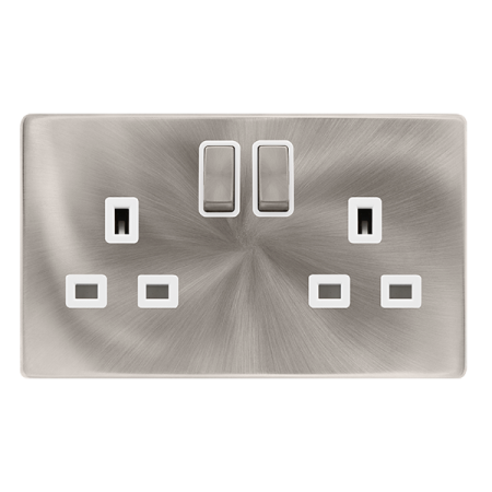 Click Definity Complete 13A Twin Switched Socket Brushed Steel White Insert | SFBS536PW
