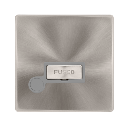 Click Definity Complete Brushed Steel with Grey Insert Screwless 13A Unswitched Fused Connection unit with Optional Flex Outlet SFBS550GY