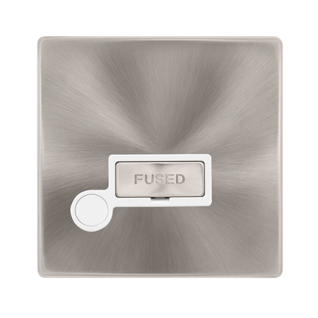Click Definity Complete Brushed Steel with White Insert Screwless 13A Unswitched Fused Connection unit with Optional Flex Outlet SFBS550PW