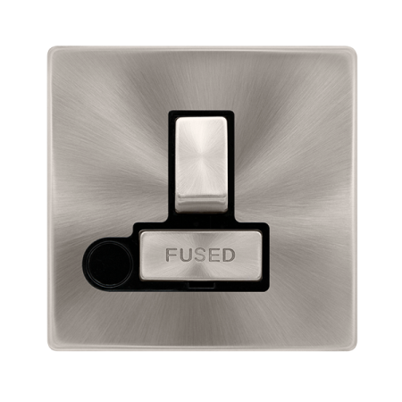 Click Definity Complete Brushed Steel with Black Insert Screwless 13A Switched Fused Connection unit with Optional Flex Outlet SFBS551BK