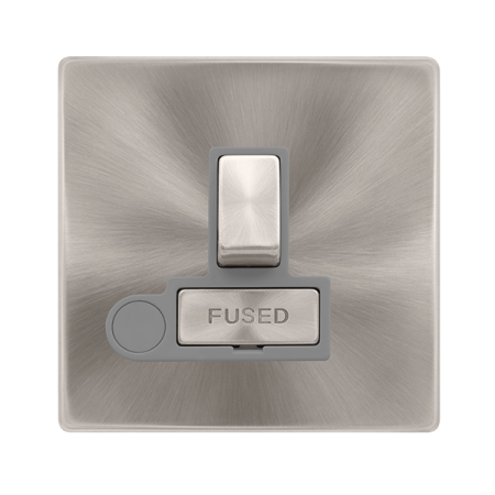 Click Definity Complete Brushed Steel with Grey Insert Screwless 13A Switched Fused Connection unit with Optional Flex Outlet SFBS551GY
