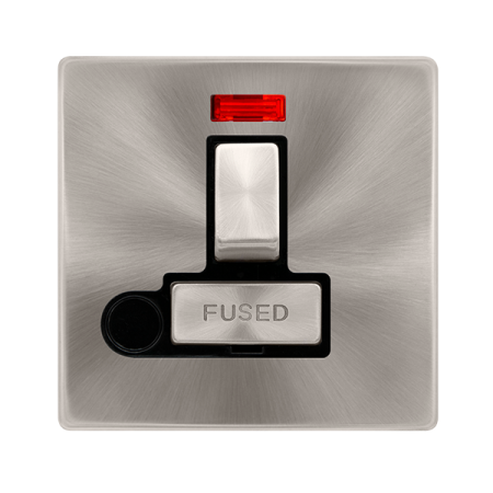 Click Definity Complete Brushed Steel with Black Insert Screwless 13A Switched Fused Connection unit with Neon and Optional Flex Outlet SFBS552BK