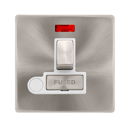 Click Definity Complete Brushed Steel with White Insert Screwless 13A Switched Fused Connection unit with Neon and Optional Flex Outlet SFBS552PW