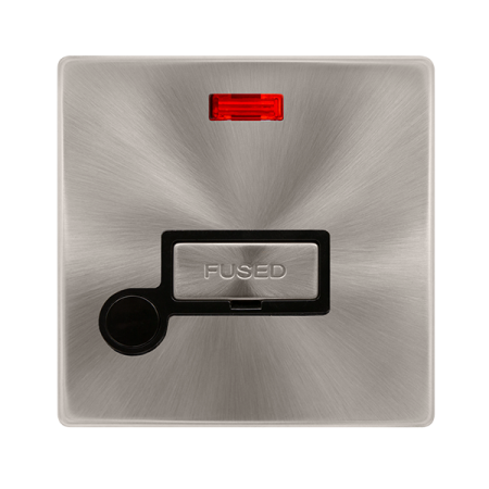Click Definity Complete Brushed Steel with Black Insert Screwless 13A Unswitched Fused Connection unit with Neon and Optional Flex Outlet SFBS553BK
