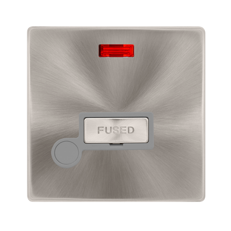 Click Definity Complete Brushed Steel with Grey Insert Screwless 13A Unswitched Fused Connection unit with Neon and Optional Flex Outlet SFBS553GY