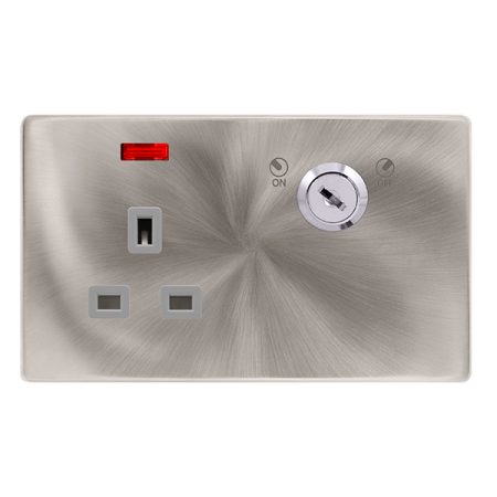 Click Definity Screwless 13A 1 Gang DP Key Lockable Socket With Neon Grey Insert | SFBS655GY