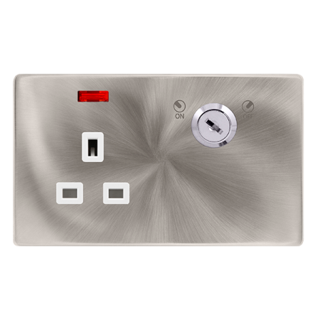 Click Definity Screwless 13A 1 Gang DP Key Lockable Socket With Neon White Insert | SFBS655PW
